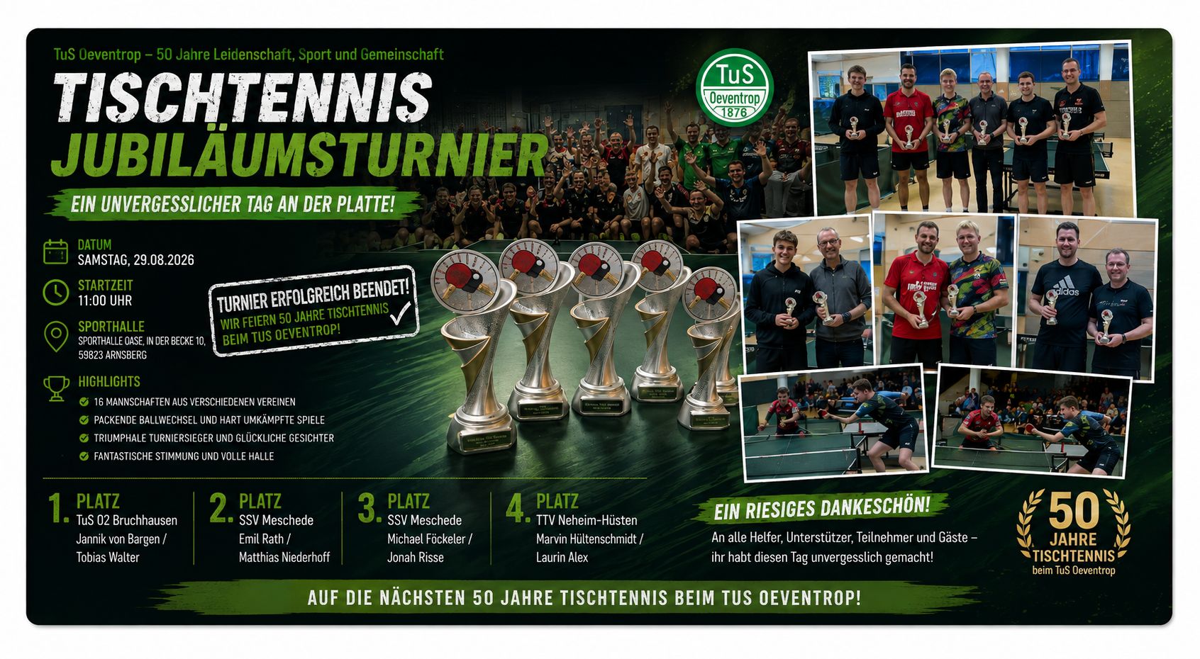 50 Jahre Tischtennis: Ein Jubiläumsturnier der Extraklasse!